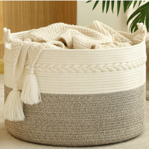 little hippo Other - Large 20x13” 100%Cotton Woven Rope Storage Baby Laundry Hamper Toy Chest Basket